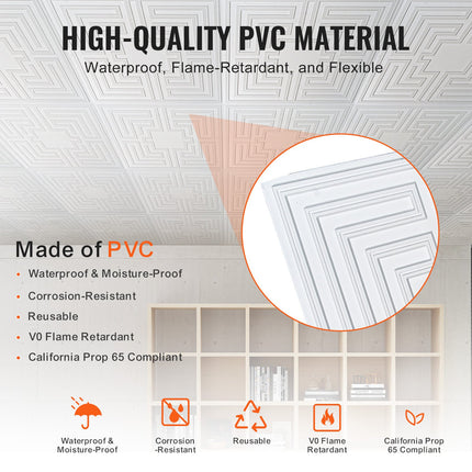 Ceiling Tiles 12-Pack 24 x 24 in PVC Easy Installation White Echo Pattern.