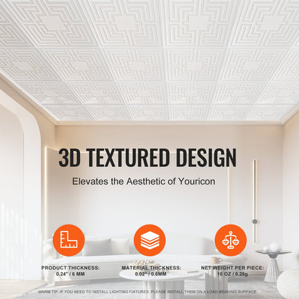 Ceiling Tiles 12-Pack 24 x 24 in PVC Easy Installation White Echo Pattern.