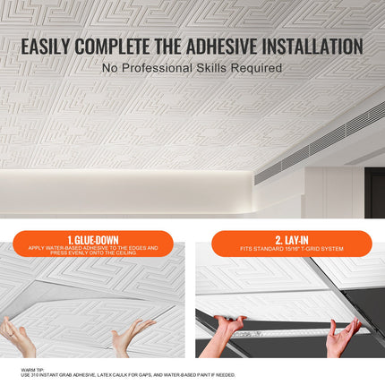 Ceiling Tiles 12-Pack 24 x 24 in PVC Easy Installation White Echo Pattern.