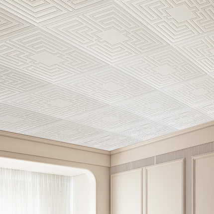 Ceiling Tiles 12-Pack 24 x 24 in PVC Easy Installation White Echo Pattern.