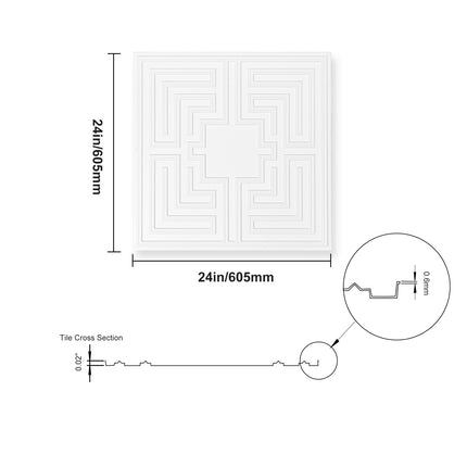 Ceiling Tiles 12-Pack 24 x 24 in PVC Easy Installation White Echo Pattern.