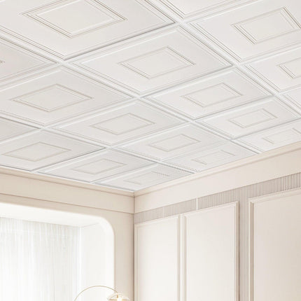Ceiling Tiles 12-Pack 24 x 24 in PVC Easy Installation White Geometric.