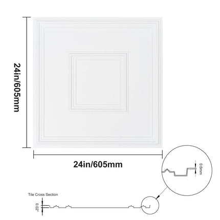 Ceiling Tiles 12-Pack 24 x 24 in PVC Easy Installation White Geometric.