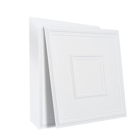 Ceiling Tiles 12-Pack 24 x 24 in PVC Easy Installation White Geometric.