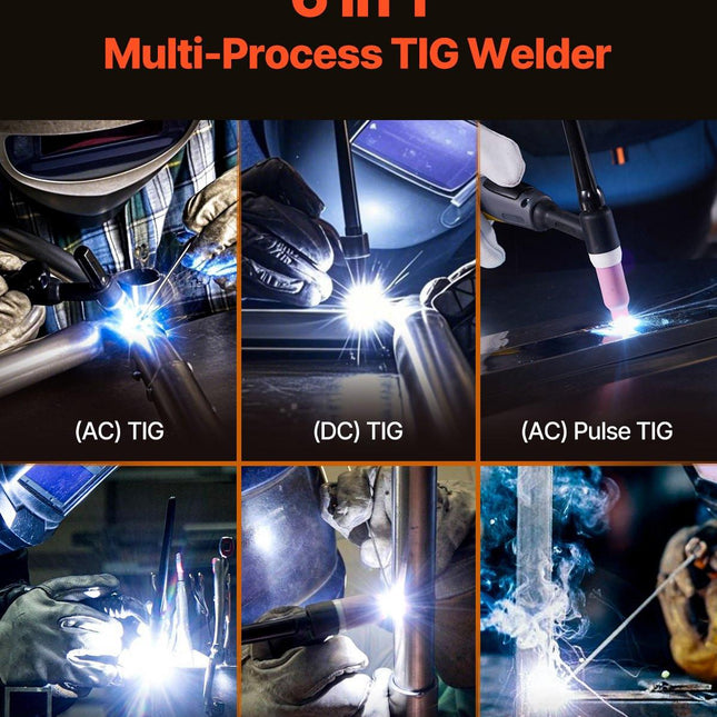 TIG Welder, 200A 6-In-1 Aluminum Welding Machine (LED Display) - AC TIG/DC TIG/AC Pulse TIG/DC Pulse TIG/Spot TIG/MMA(Stick), Electric Welder with Synergic Control IGBT.