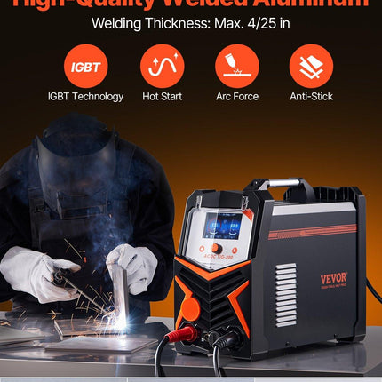 TIG Welder, 200A 6-In-1 Aluminum Welding Machine (LED Display) - AC TIG/DC TIG/AC Pulse TIG/DC Pulse TIG/Spot TIG/MMA(Stick), Electric Welder with Synergic Control IGBT.