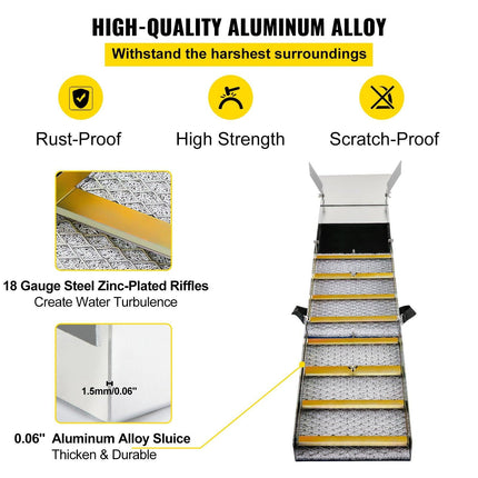 Folding Aluminum Alloy Sluice Box, Compact 50" Sluice Boxes for Gold, Lightweight Gold Sluice Equipment, Portable Sluice Boxes with Miner's Moss, River, Creek, Gold Panning, Prospecting, Dredg.