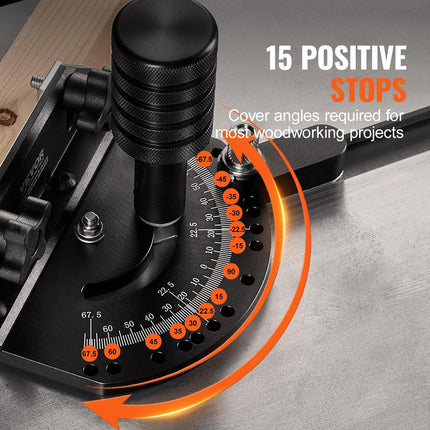Precision Miter Gauge, Standard Slot 3/4'' x 3/8'', Aluminum Alloy Table Saw Miter Gauge with 19-35 in Grating 15 Angle Stops Adjustable Spring Loaded Plunger and Removable Disc, for Woodworking.