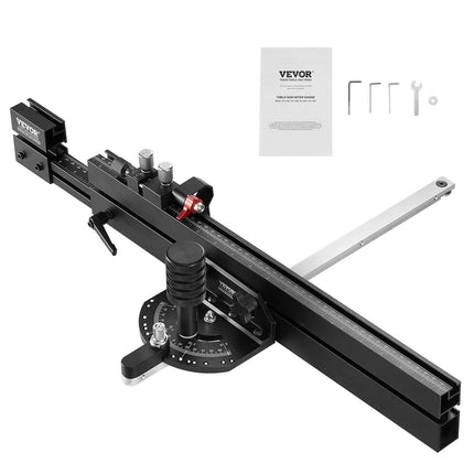 Precision Miter Gauge, Standard Slot 3/4'' x 3/8'', Aluminum Alloy Table Saw Miter Gauge with 19-35 in Grating 15 Angle Stops Adjustable Spring Loaded Plunger and Removable Disc, for Woodworking.