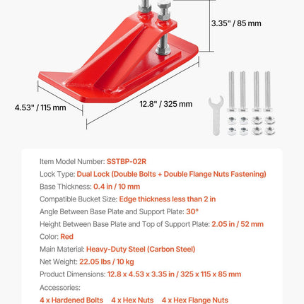 Tractor Bucket Protector, 2PCS Heavy Duty Steel Bucket Edge Protectors, Edge Tamer Anti-Skid Device with Double Hexagon Lock Nuts and Bolts, for Snow, Leave Removal & Spreading Gravel (Red).
