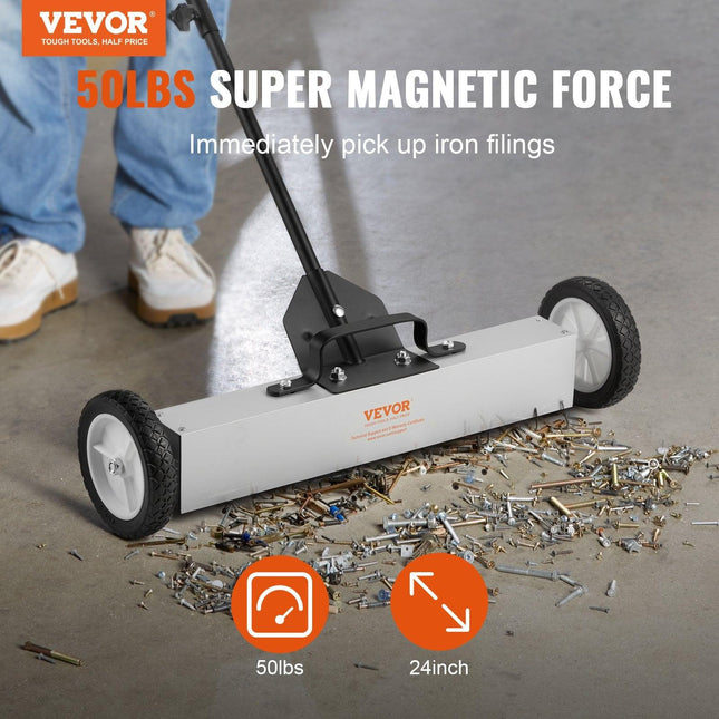 22.6 kg Rolling Magnetic Sweeper with Wheels, Push-Type Magnetic Pick Up Sweeper, Large Magnet Pickup Lawn Sweeper with Telescoping Handle, Easy Cleanup of Workshop Garage Yard.