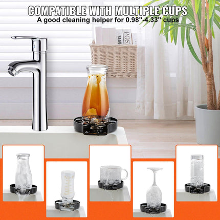 Glass Rinser, 10 Powerful Spraying Jets Rotating Cup Rinser for Sink, 304 Stainless Steel Faucet Cup Washer & Silicone Nonslip Pad for Baby Bottle, Glass Cup, Wine Glass (Matte Black Base).