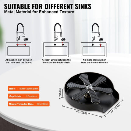 Glass Rinser, 10 Powerful Spraying Jets Rotating Cup Rinser for Sink, 304 Stainless Steel Faucet Cup Washer & Silicone Nonslip Pad for Baby Bottle, Glass Cup, Wine Glass (Matte Black Base).