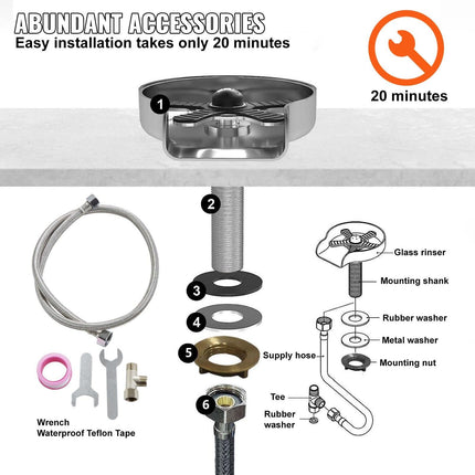 Glass Rinser, 10 Powerful Spraying Jets Rotating Cup Rinser for Sink, 304 Stainless Steel Faucet Cup Washer & Silicone Nonslip Pad for Baby Bottle, Glass Cup, Wine Glass (Matte Black Base).