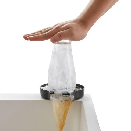 Glass Rinser, 10 Powerful Spraying Jets Rotating Cup Rinser for Sink, 304 Stainless Steel Faucet Cup Washer & Silicone Nonslip Pad for Baby Bottle, Glass Cup, Wine Glass (Matte Black Base).