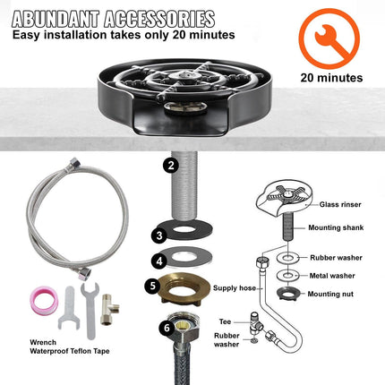 Glass Rinser 10-Hole 360 Rotating Stainless Steel Washer ABS Cup Holder.
