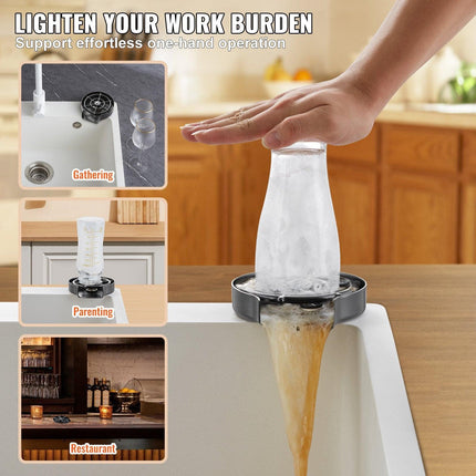 Glass Rinser 10-Hole 360 Rotating Stainless Steel Washer ABS Cup Holder.
