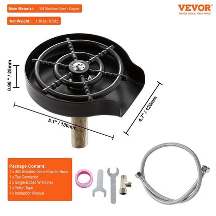 Glass Rinser 10-Hole 360 Rotating Stainless Steel Washer ABS Cup Holder.