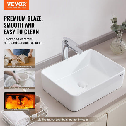 Modern Ceramic Vessel Sink 48x37cm Bathroom Vanity Bowl Countertop White.