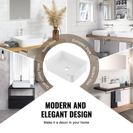 Modern Ceramic Vessel Sink 48x37cm Bathroom Vanity Bowl Countertop White.