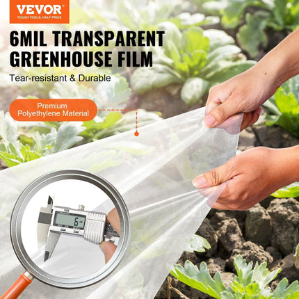 Greenhouse Plastic Sheeting 7.6 x 7.6 m, 6 Mil Thickness Clear Greenhouse Film, Polyethylene Film 4 Year UV Resistant, for Gardening, Farming, Agriculture, Garden.