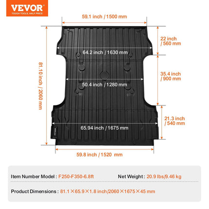 VEVOR Truck Bed Mat Fit 2017-2024 Ford F250/F350 TPE Truck Bed Liner Accessories.