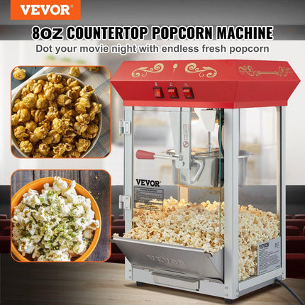 Popcorn Popper Machine Countertop Popcorn Maker 850W 8 Oz 48 Cups Red.