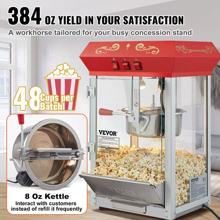 Popcorn Popper Machine Countertop Popcorn Maker 850W 8 Oz 48 Cups Red.