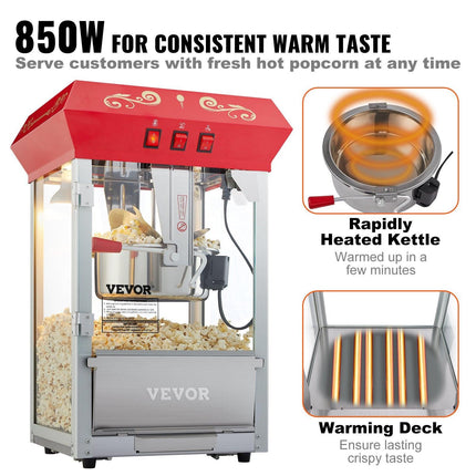 Popcorn Popper Machine Countertop Popcorn Maker 850W 8 Oz 48 Cups Red.