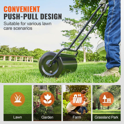 Lawn Roller, 13 Gallon 24Inch Sand/Water Filled Yard Roller, Steel Sod Roller with Easy-turn Plug and U-Shaped Ergonomic Handle for Convenient Push and Pull, for Lawn, Garden, Farm, Park, Black.