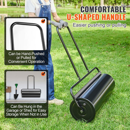 Lawn Roller, 17 Gallon 36 Inch Sand/Water Filled Yard Roller, Steel Sod Roller with Easy-turn Plug and U-Shaped Ergonomic Handle for Convenient Push and Pull, for Lawn, Garden, Farm, Park, Black.