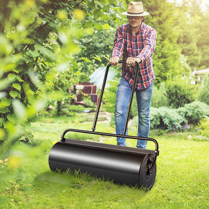 Lawn Roller, 17 Gallon 36 Inch Sand/Water Filled Yard Roller, Steel Sod Roller with Easy-turn Plug and U-Shaped Ergonomic Handle for Convenient Push and Pull, for Lawn, Garden, Farm, Park, Black.