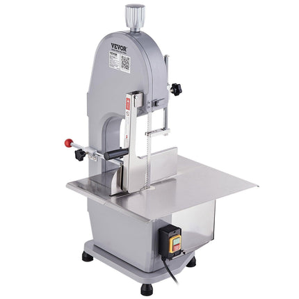 Commercial Electric Meat Bandsaw, 1500W Stainless Steel Countertop Bone Sawing Machine, Workbeach 19.3" x 15", 0.16-7.9 Inch Cutting Thickness, Frozen Meat Cutter with 6 Blades for Rib Pork Beef.