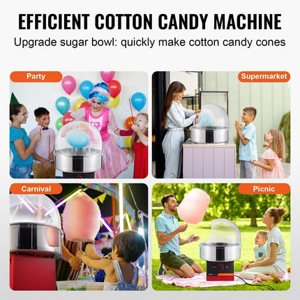 Electric Cotton Candy Machine, 1000W Candy Floss Maker, Commercial Cotton Candy Machine with Cover, Stainless Steel Bowl, and Sugar Scoop, Perfect for Home Kids Birthday, Family Party (Red).