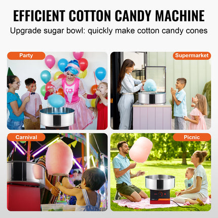 Electric Cotton Candy Machine, 1000W Candy Floss Maker, Commercial Cotton Candy Machine with Stainless Steel Bowl, and Sugar Scoop, Perfect for Home Kids Birthday, Family Party (Red).