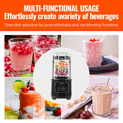 Professional Blender with Shield, Commercial Countertop Blenders, 2L Jar Blender Combo, Stainless Steel 9 Speed & 5 Functions Blender, for Shakes, Smoothies, Peree, and Crush Ice, Black.