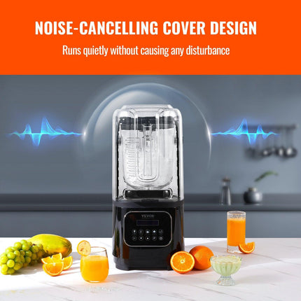 Professional Blender with Shield, Commercial Countertop Blenders, 2L Jar Blender Combo, Stainless Steel 9 Speed & 5 Functions Blender, for Shakes, Smoothies, Peree, and Crush Ice, Black.
