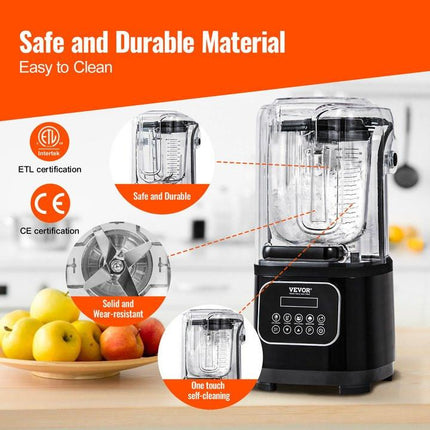 Professional Blender with Shield, Commercial Countertop Blenders, 2L Jar Blender Combo, Stainless Steel 9 Speed & 5 Functions Blender, for Shakes, Smoothies, Peree, and Crush Ice, Black.