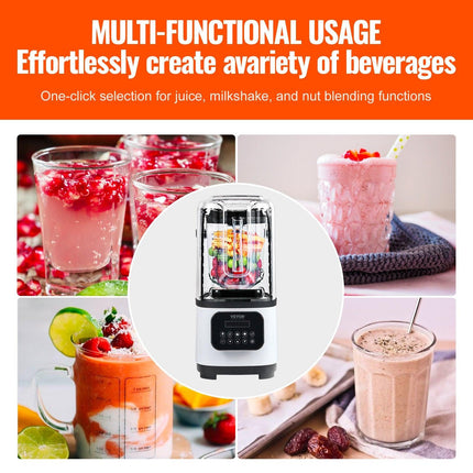 Professional Blender with Shield, Commercial Countertop Blenders, 2L Jar Blender Combo, Stainless Steel 9 Speed & 5 Functions Blender, for Shakes, Smoothies, Peree, and Crush Ice, White.