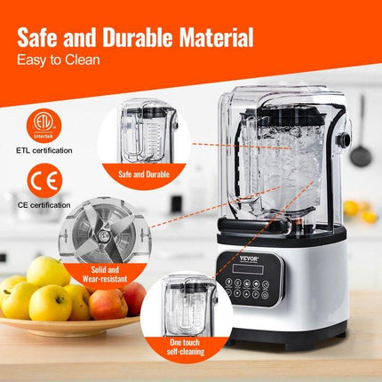 Professional Blender with Shield, Commercial Countertop Blenders, 2L Jar Blender Combo, Stainless Steel 9 Speed & 5 Functions Blender, for Shakes, Smoothies, Peree, and Crush Ice, White.