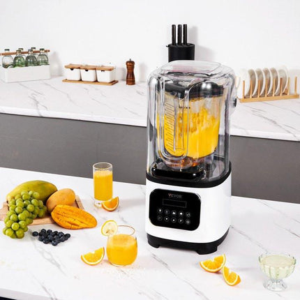Professional Blender with Shield, Commercial Countertop Blenders, 2L Jar Blender Combo, Stainless Steel 9 Speed & 5 Functions Blender, for Shakes, Smoothies, Peree, and Crush Ice, White.