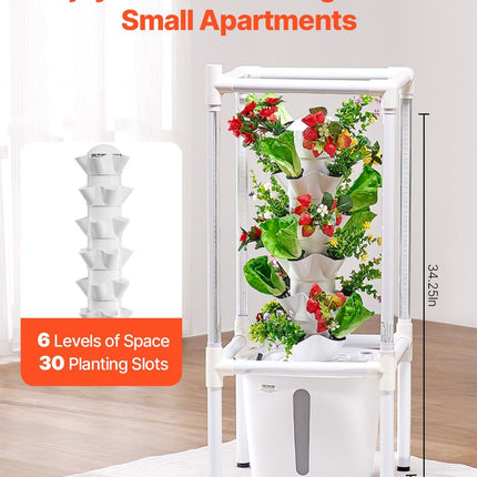 Hydroponic Growing System with Grow Light 30 Pods Hydroponic Tower Garden.