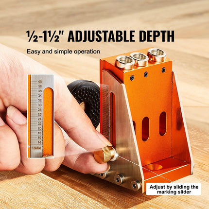 30 Pcs Pocket Hole Jig Kit, Adjustable & Easy to Use Pocket Hole Jig System with Step Drills, Wrenches, Drill Stop Rings, and Square Drive Bits, Dual Scale Marks for DIY Carpentry Projects.