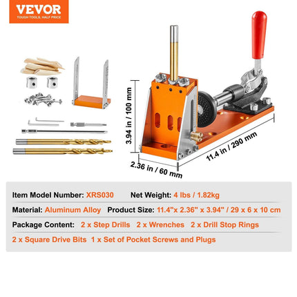 30 Pcs Pocket Hole Jig Kit, Adjustable & Easy to Use Pocket Hole Jig System with Step Drills, Wrenches, Drill Stop Rings, and Square Drive Bits, Dual Scale Marks for DIY Carpentry Projects.