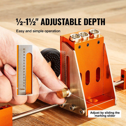 Pocket Hole Jig Kit, 34 Pcs Pocket Hole Jig System with C-clamp, Fixture, Step Drills, Wrenches, Drill Stop Rings, Square Drive Bits, Toolbox, for DIY Carpentry Projects, Adjustable.