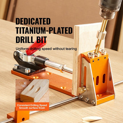 Pocket Hole Jig Kit, 34 Pcs Pocket Hole Jig System with C-clamp, Fixture, Step Drills, Wrenches, Drill Stop Rings, Square Drive Bits, Toolbox, for DIY Carpentry Projects, Adjustable.