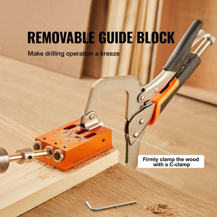 Pocket Hole Jig Kit, 34 Pcs Pocket Hole Jig System with C-clamp, Fixture, Step Drills, Wrenches, Drill Stop Rings, Square Drive Bits, Toolbox, for DIY Carpentry Projects, Adjustable.