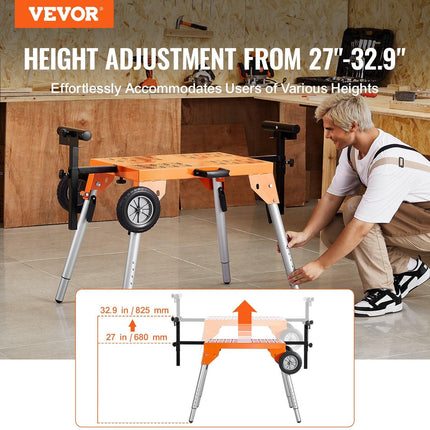 Miter Saw Stand with Tabletop and Wheels 330lbs Load Capacity Adjustable.