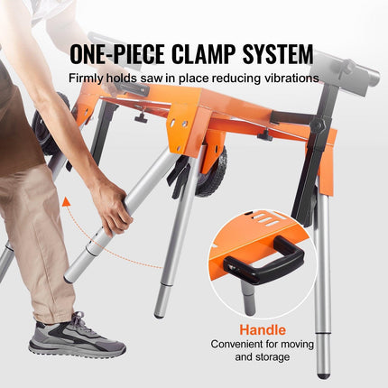 Miter Saw Stand with Tabletop and Wheels 330lbs Load Capacity Adjustable.
