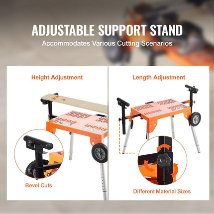 Miter Saw Stand with Tabletop and Wheels 330lbs Load Capacity Adjustable.